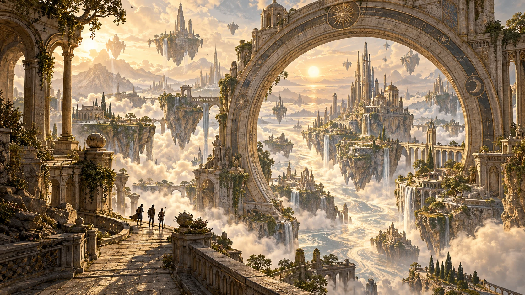 An immense garden of floating terraces and luminous portals, awaiting a shared adventure